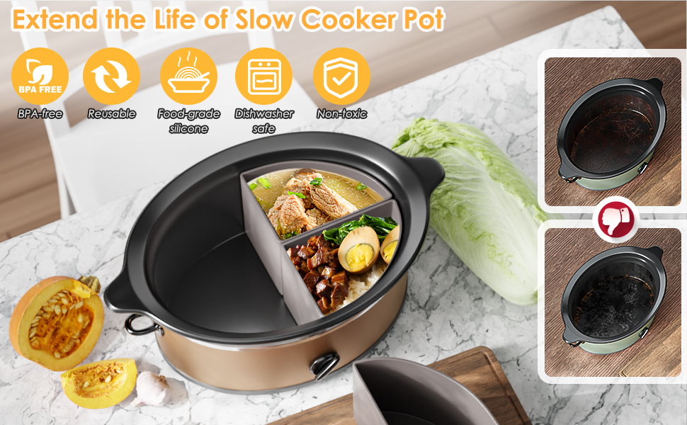 Slow Cooker Divider Liner, Aisslro Silicone Slow Cooker Liner Pot Liners Dishwasher