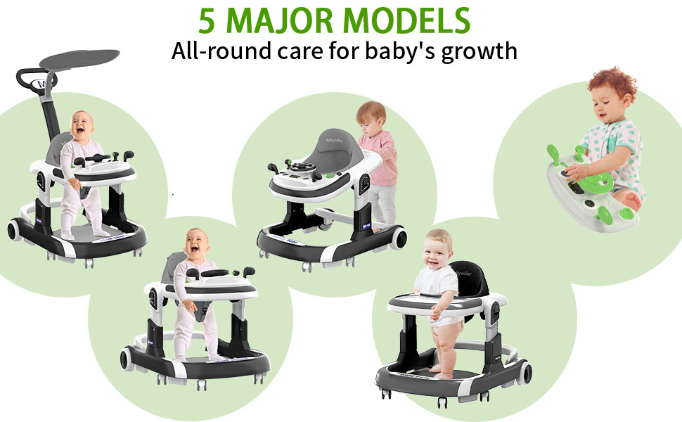 Baby Walker, 5 Modes Foldable Baby Walker with Wheels