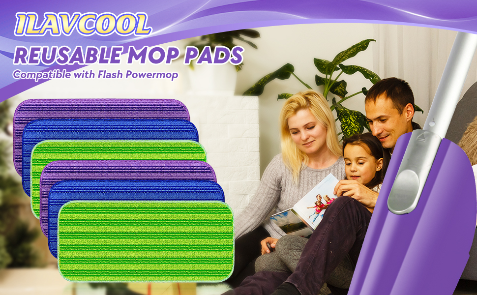 6 PCS Reusable Mop Pads Compatible with Flash Powermop, Power Mop