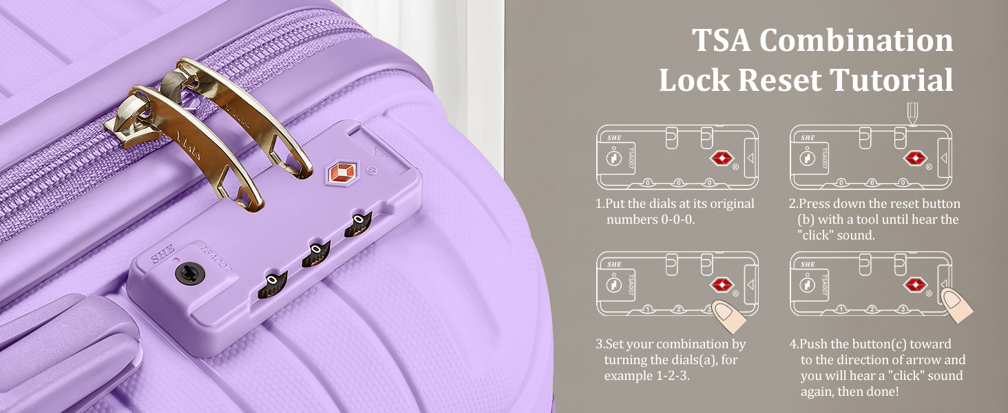 TR015 JUEGO DE EQUIPAJE CON CANDADO TSA MORADO CLARO