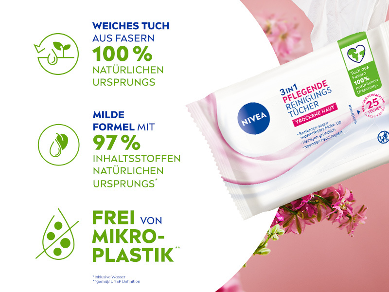 NIVEA 3in1 Pflegende Reinigungstücher Trockene Haut (25 Stück), milde ...