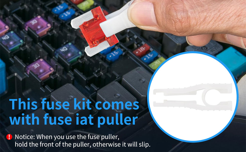 Text reads 'This fuse kit comes with the jet puller.' Instructional images showing hands working with electronic components and tools.
