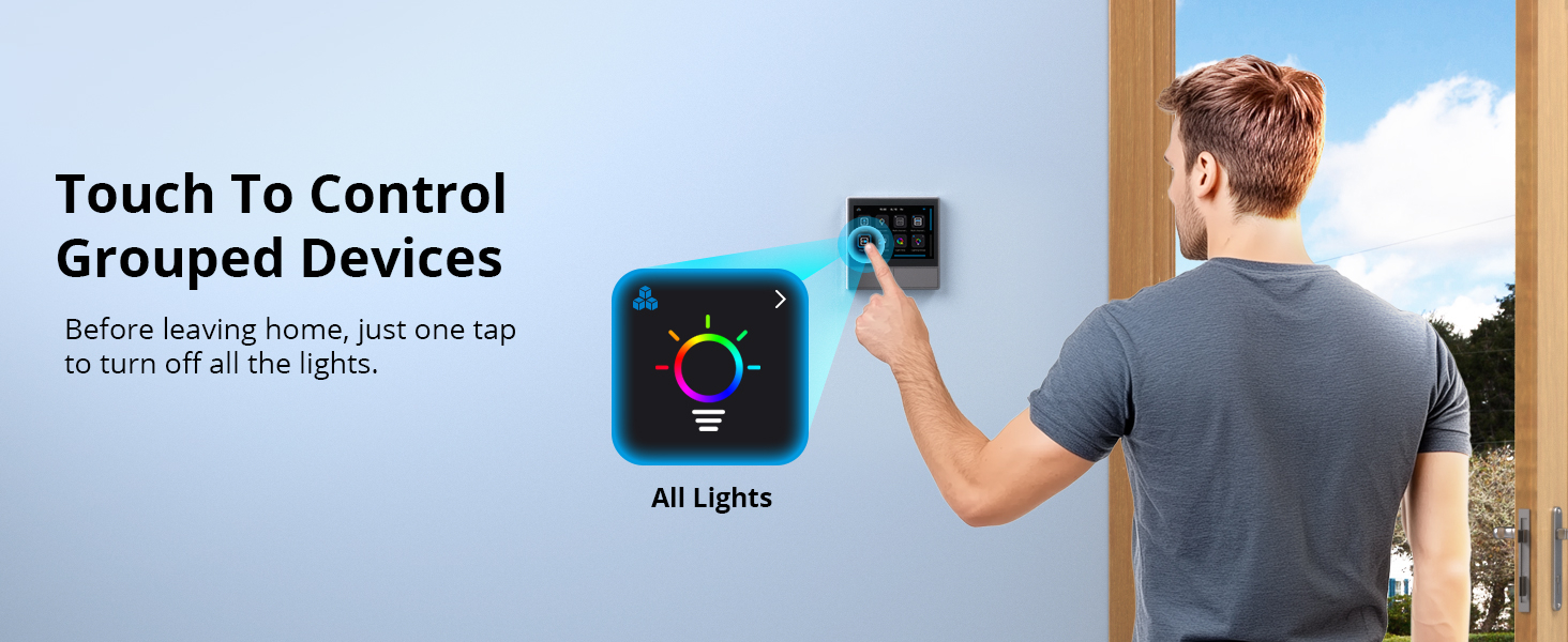 a hand holding a smart light and a finger pointing at the tap.