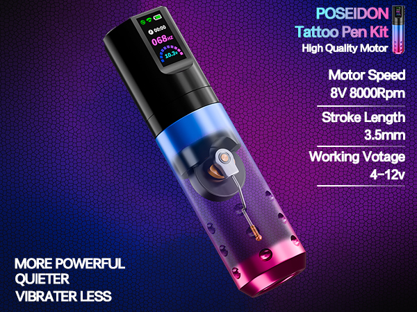 POSEIDON Wireless Rotary Tattoo Machine Kit with 20 Tattoo