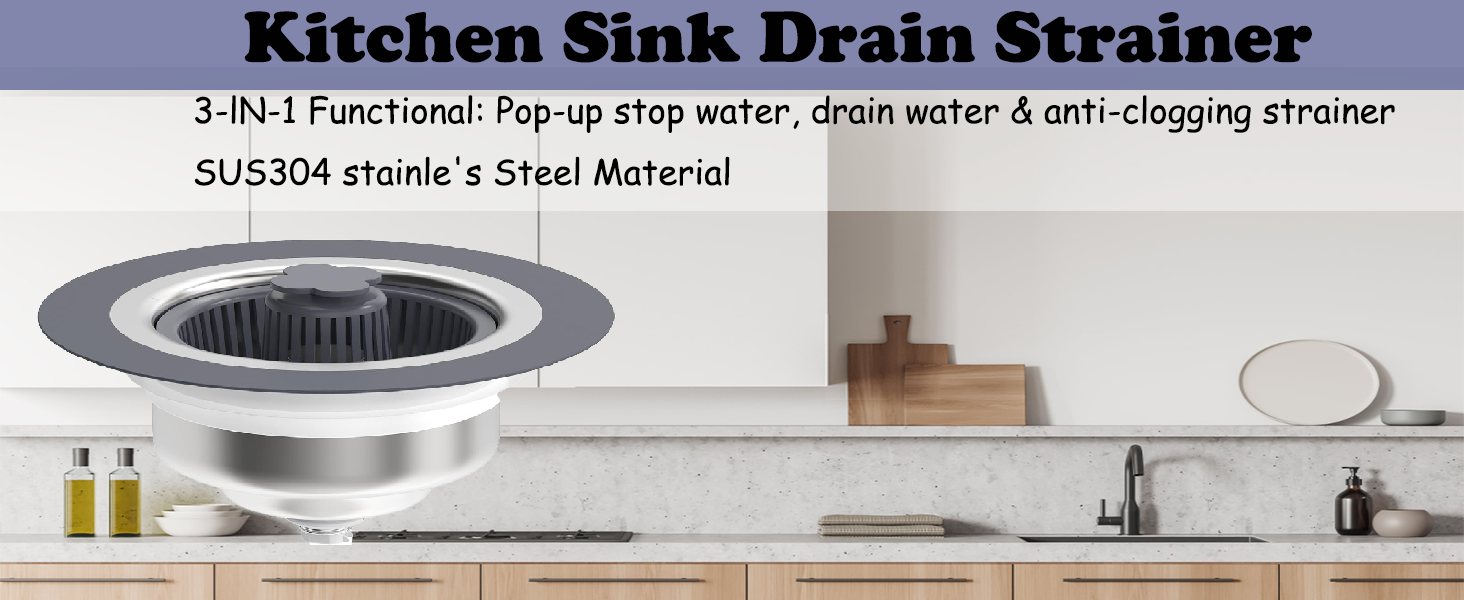 2 Pack Upgraded 3 in 1 Kitchen Sink Drain Strainer, Pop Up Sink