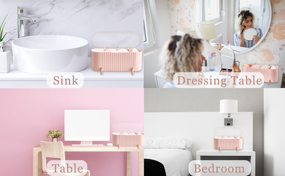 Cotton Pad Holder, Pink Qtip Holder Cotton Swab Holder with 3