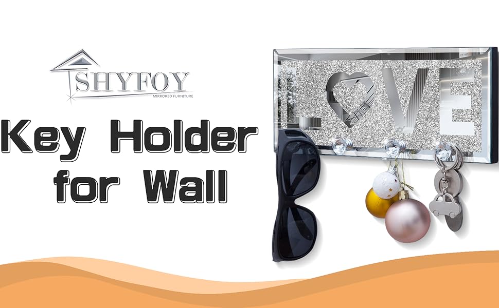 SHYFOY Key Holder for Wall Decorative,Crushed Diamond Key Rack with