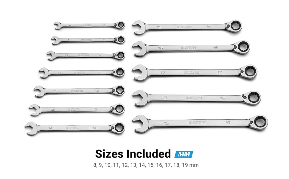 120-Tooth Ultra Smooth Ratcheting Wrenches Set with Mechanics Tray, Metric