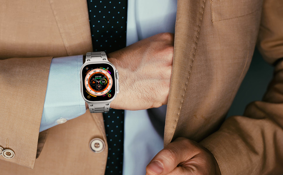 NewWays 49mm 46mm 45mm 44mm 42mm(Series 3 2 1) Compatible for Apple Watch Metal Strap,Solid