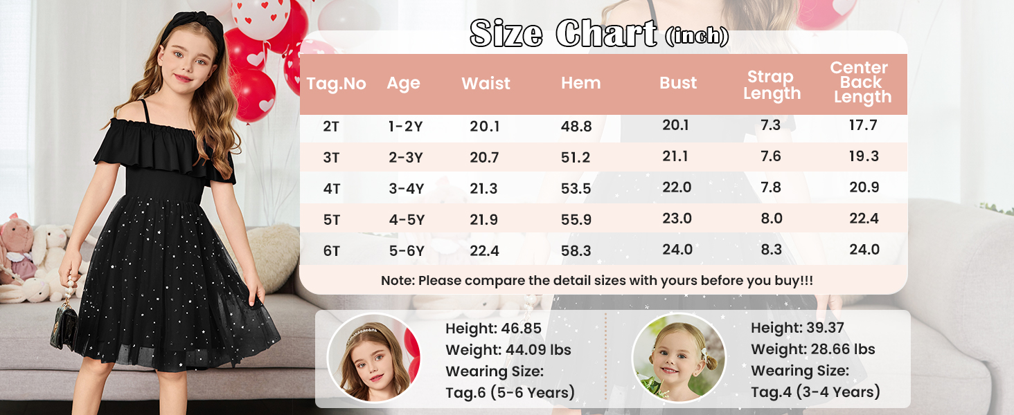 Size Chart of Toddler Tutu Dress