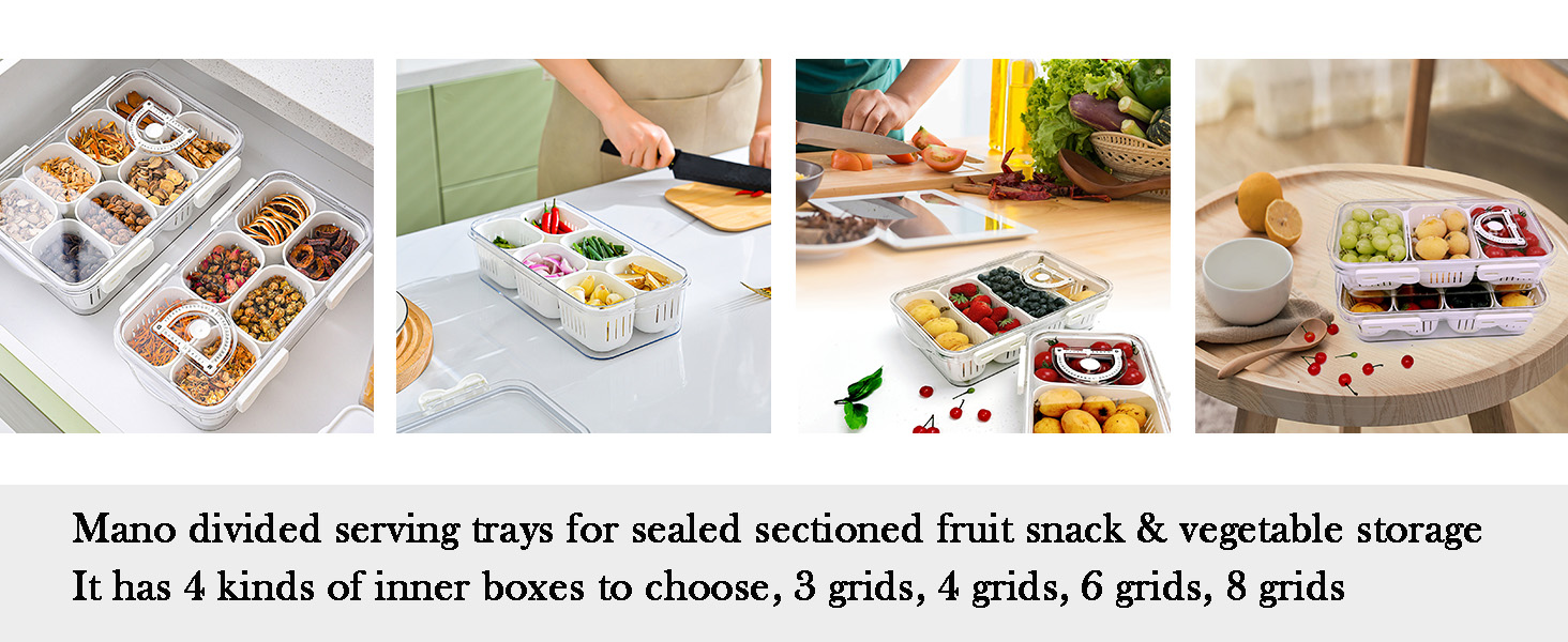 Mano Serving Trays for Party Divided Veggie Tray with Lid Sealed Sectioned Fruit