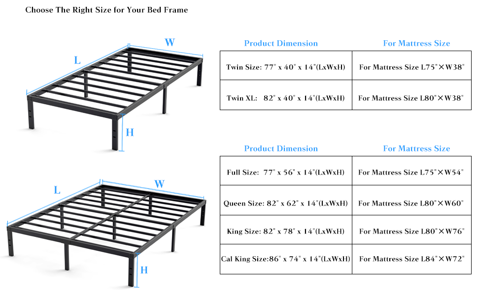 IBEDMAZIE Queen Bed Frame 14 Inches Heavy Duty Platform