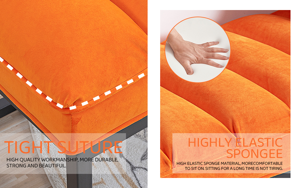 53.5In Upholstered Velvet Ottoman Bench, Orange Indoor Bench, Entryway Shoe Bench