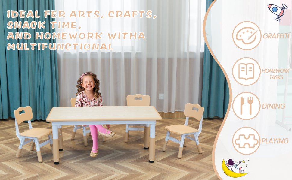 JONUTATO Toddler Table and Chair Set, HeightAdjustable