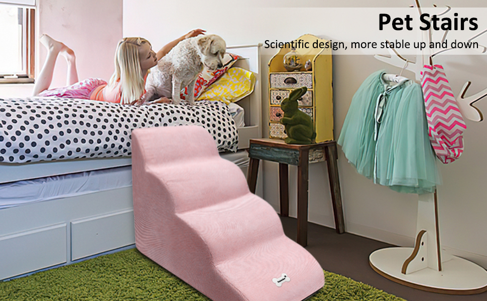 BOSERMEN Dog Stairs, Removable and Washable Pet Stairs, 4Steps NonSlip Pet Ramp