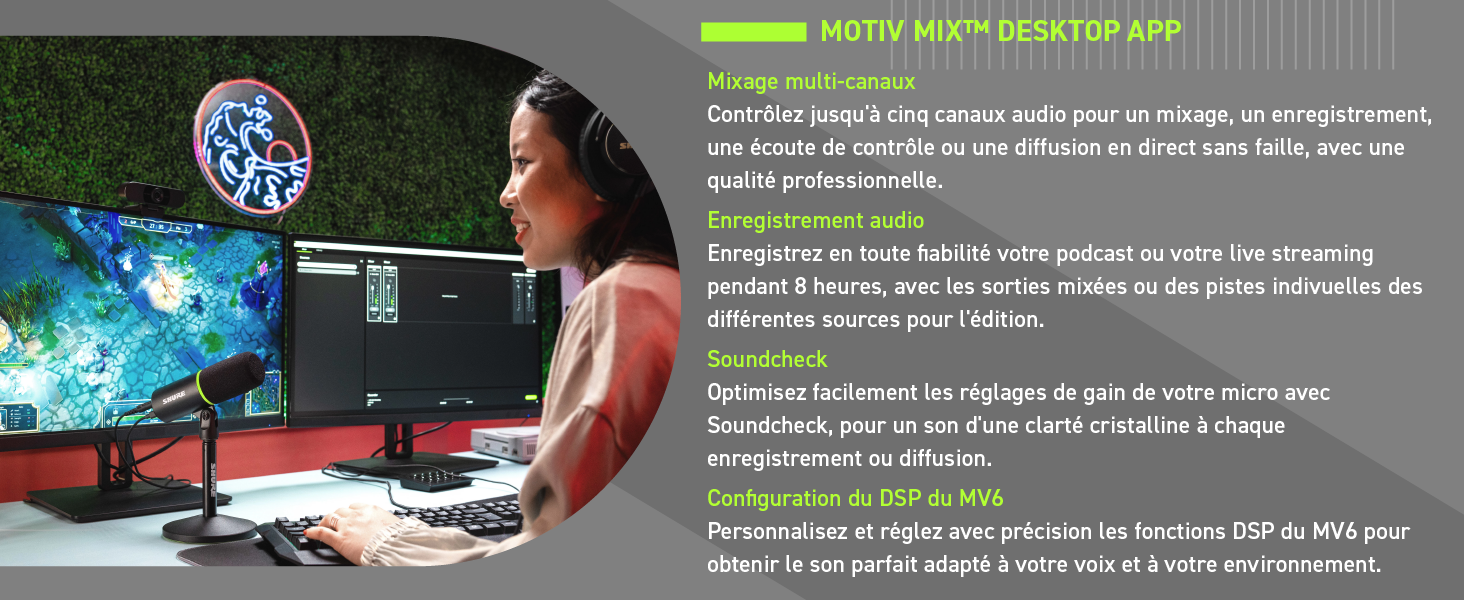 Shure MV6 Micro USB Gaming, USB-C, Microphone Dynamique, Mode Auto Level, Digital Popper Stopper