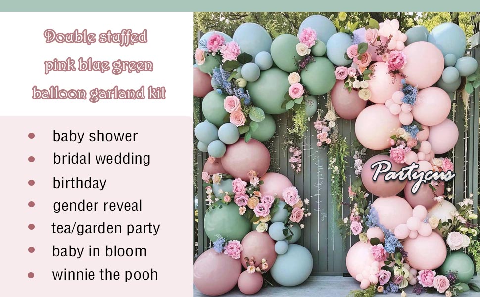 pink green blue balloon garland dusty green pink blue balloons  
