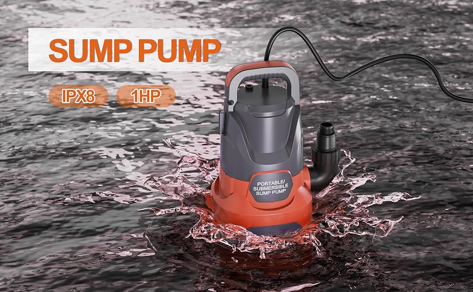 Sump Pump 1HP 3500 GPH Submersible Utility Water Pump for