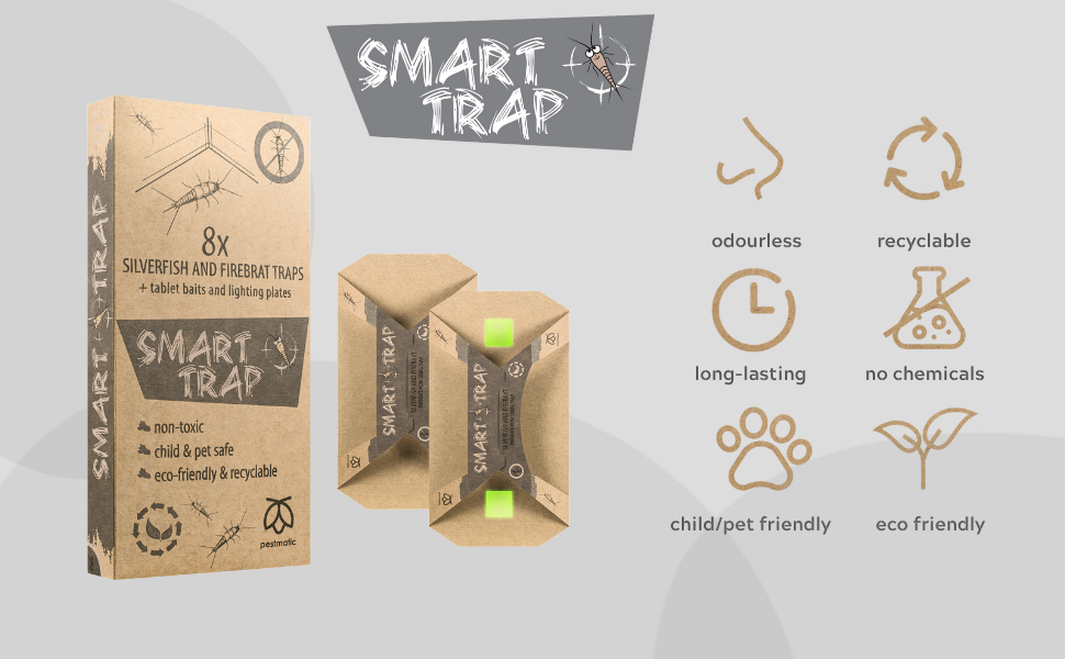 Pestmatic Silverfish Smart Trap, 8 Silverfish and Firebrat Monitoring Traps, Silverfish Sticky