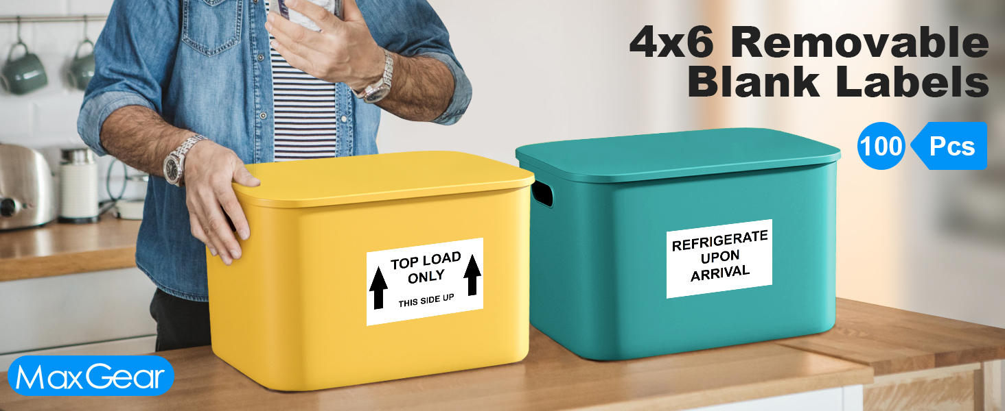 MaxGear 4x6 inch Removable Labels 100 Pcs, Water/Oil/Tear