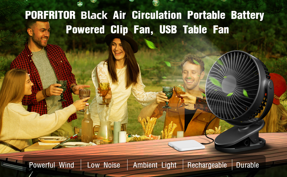 PORFRITOR Black Air Circulation Clip Fan