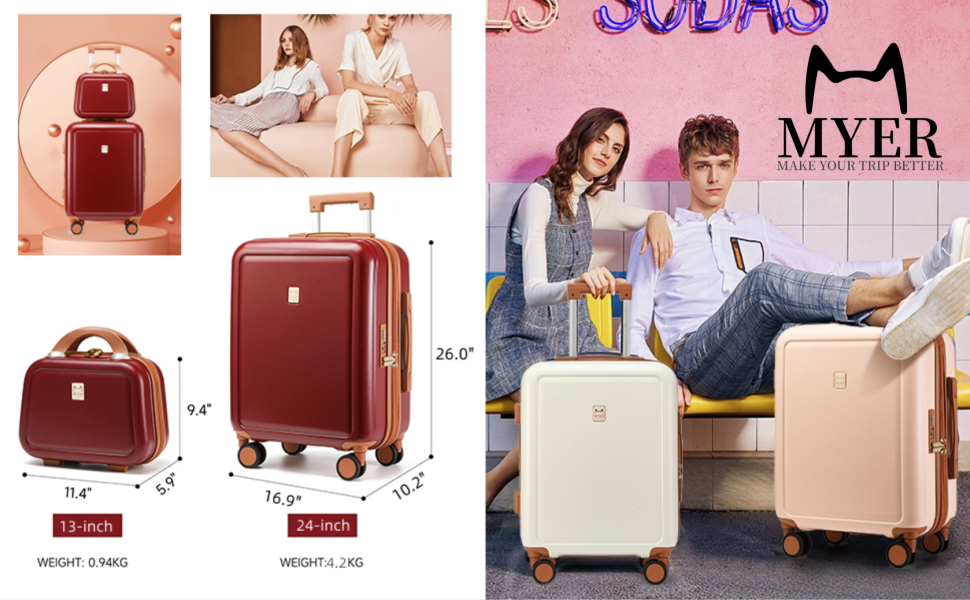 MYER Carry On Hard Shell Vintage Luggage Sets 2 Piece with