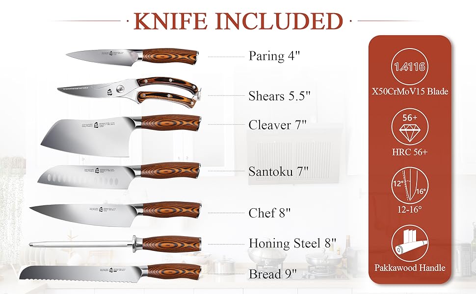 TUO Knife Set 8pcs, Japanese Kitchen Chef Knives Set with