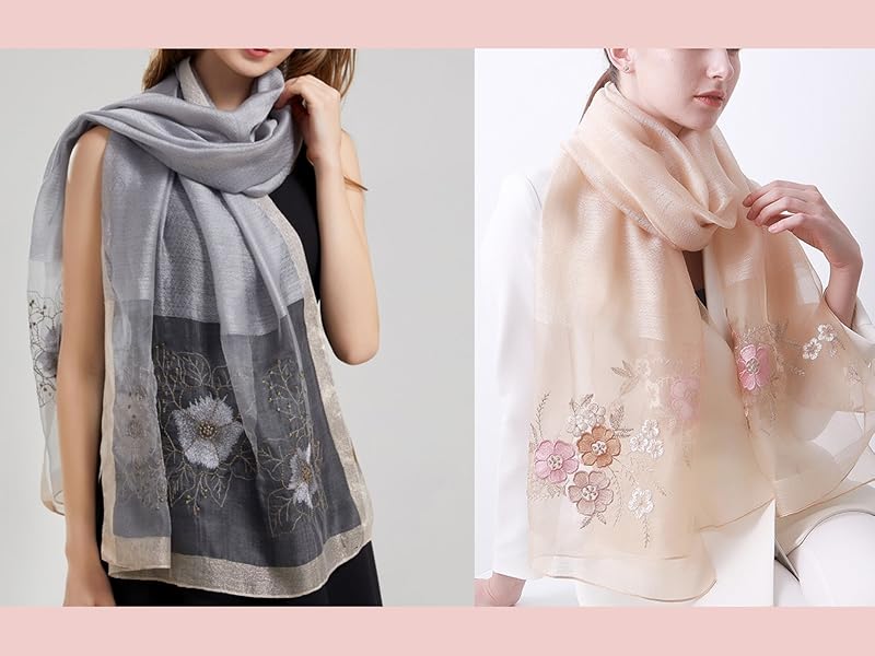 Jeelow Silk Wool Fashion Scarf Shawl Wrap Lightweight Sheer