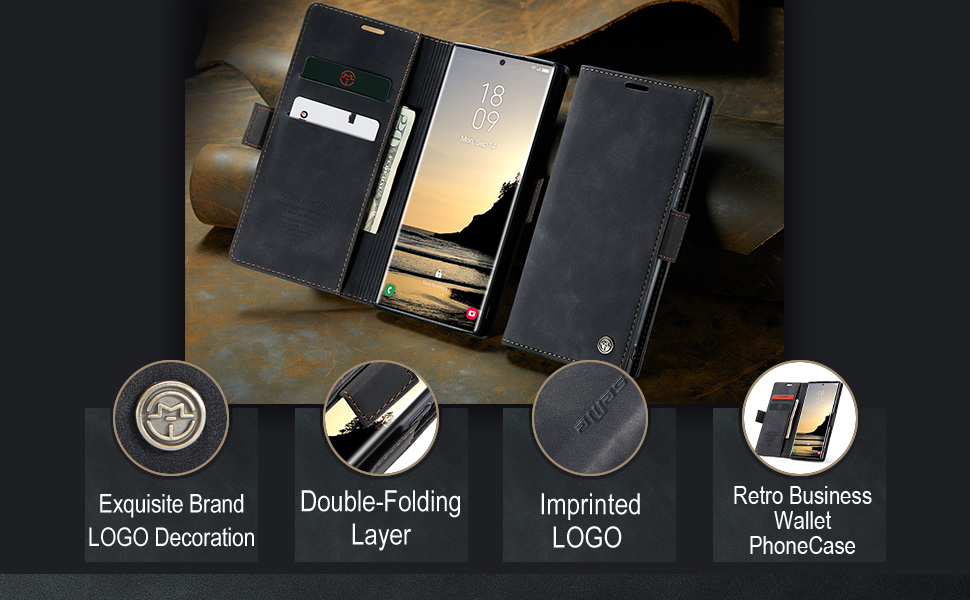 Double- Folding Layer, Retro Business Wallet Phone Case