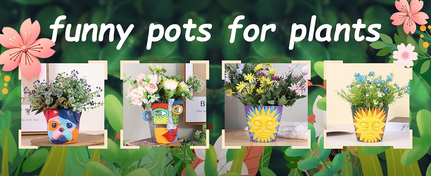 Abstract Flower Pot Fun Face Planters Pots Head，Unique