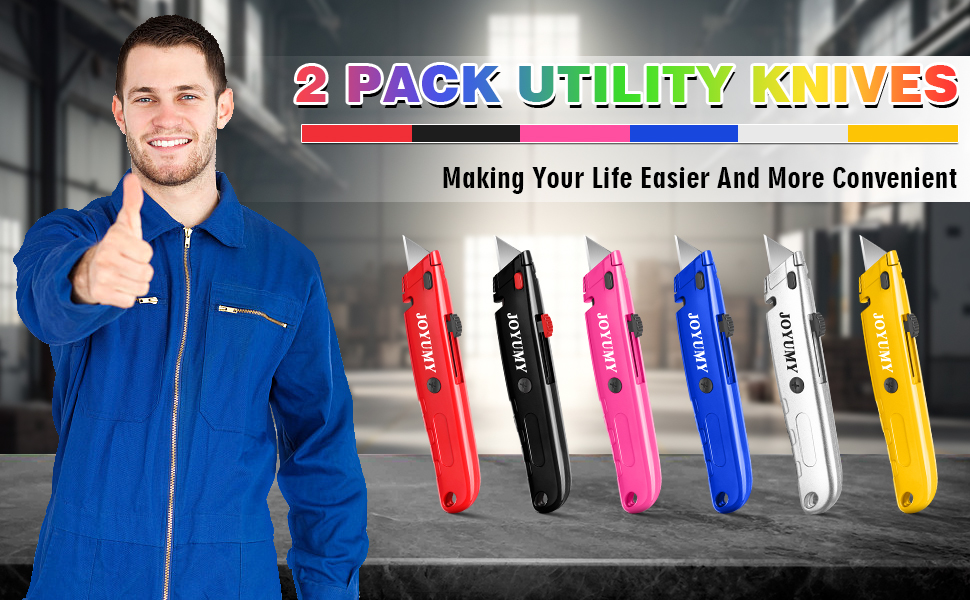JOYUMY 2 Pack Box Cutter Utility Knife Retractable, Heavy Duty Box