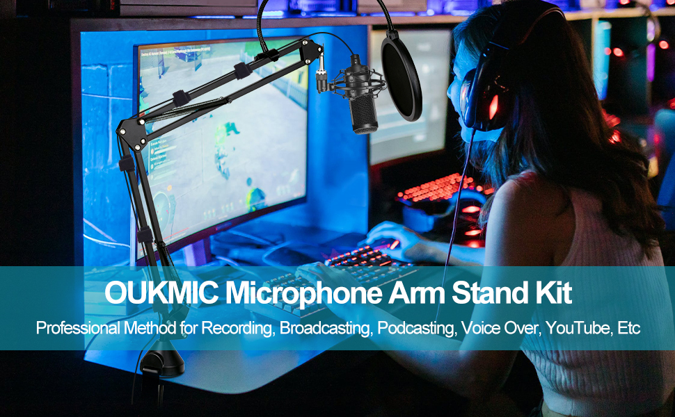 OUKMIC Mic Arm Stand Kit, Professional Method for Recording, Broadcasting, Podcasting, Voice Over