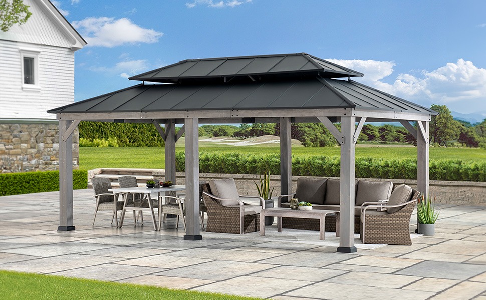 Amazon.com : SUNJOY 12 x 20 ft. Wood Gazebo with 2-Tier Aluminum Amazon.com : SUNJOY 12 x 20 ft. Wood Gazebo with 2-Tier Aluminum