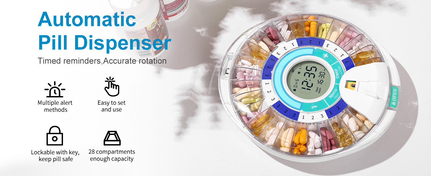 Betife Automatic Pill Dispenser with Alarm, Electronic