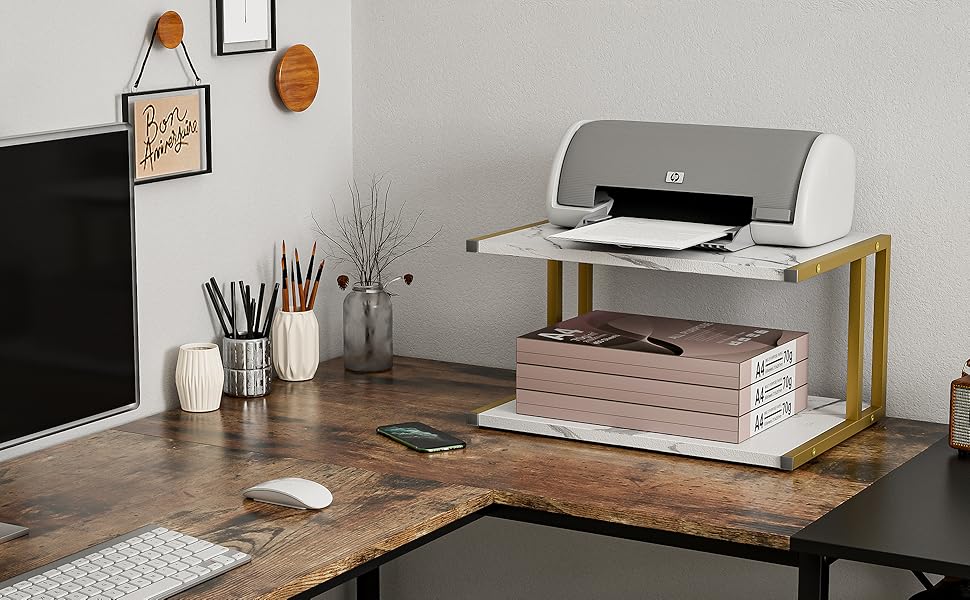 XBurmo Printer Stand with 2 Tier Wood Printer Shelf Desktop
