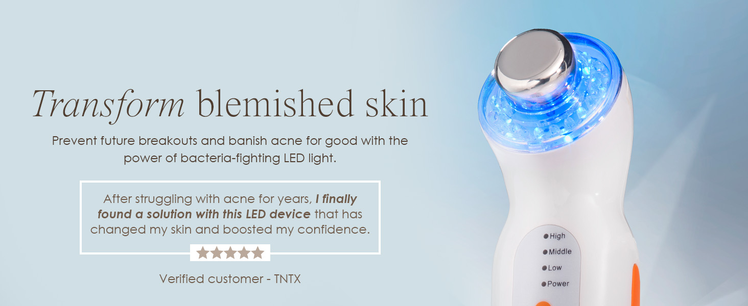 vibrations LED light therapy anti-blemish anti-aging reduce wrinkles collagen boost tightens