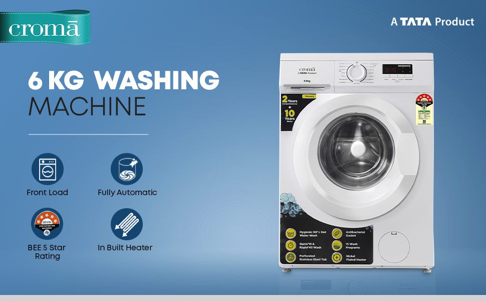 Croma 6 kg 5 Star Fully Automatic Front Load Washing Machine with 2