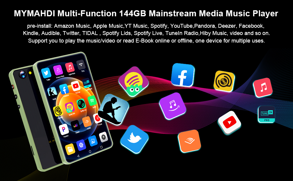 MYMAHDI 5" 144GB MP3 Player with Bluetooth and WiFi, HiFi