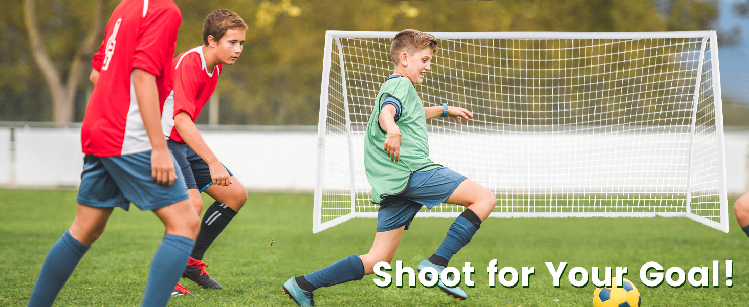 Costway 3.65M x 1.82M Soccer Goal All-Weather Soccer Goal W/Strong PVC Frame High-Strength Netting