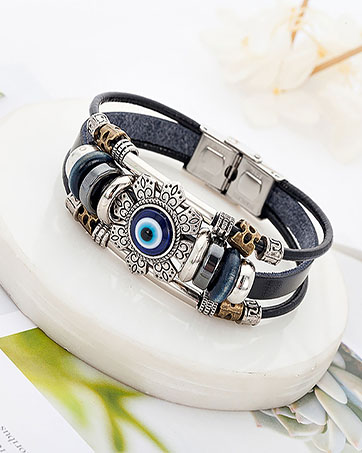 Black Leather Bracelets for Men Evil Eye bracelets for boys protection bracelets Eye Wristband