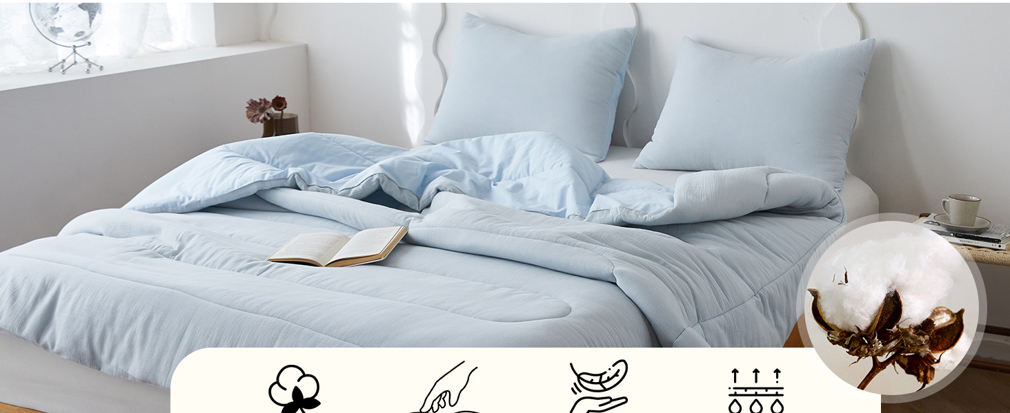Simple&Opulence 100 Cotton Muslin Comforter Set Twin Size 68x86”, 2PCS Gauze Quilts