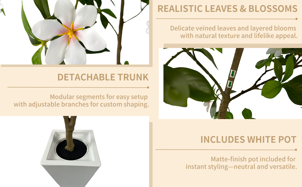 Artificial Gardenia Tree with White Flowers, 6 ft Tall