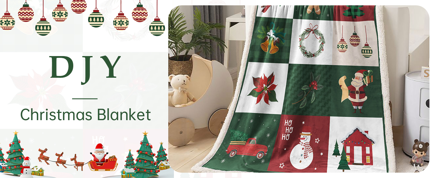 DJY Christmas Throw Blanket Christmas Tree Snowman Santa Claus Printed