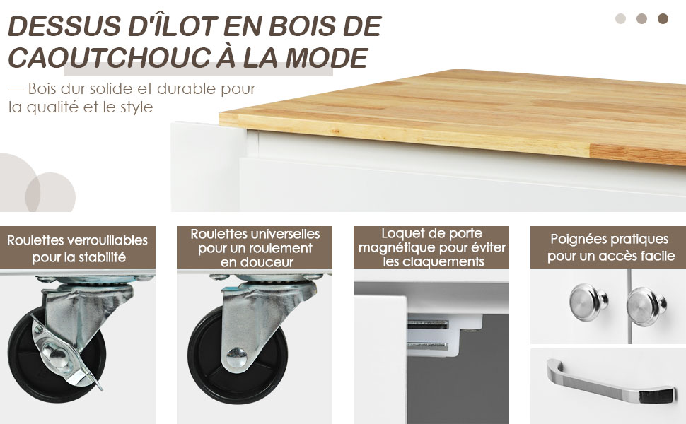 GOPLUS Desserte Îlot De Cuisine Roulant En Bois De Caoutchouc, Tiroir, 2 Portes, Support à Épices, Porte-Serviettes, Chariot De Service Sur Roues Verrouillables, 82 X 48 X 91 Cm, Marron 15 1