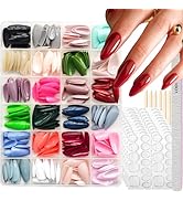24 Colors Press on Nails Short Almond Fake Nails Pure Color Glue on Nails Reusable Artificial Acr...