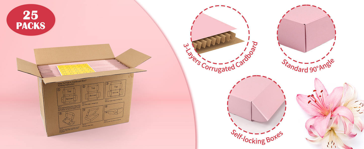 CRUGLA 11x8x2 Shipping Boxes Set of 25, Pink Corrugated