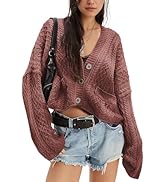 Hixiaohe Cropped Cardigan Sweaters for Women Long Sleeve Button Knit Sweater Fall Y2k Open Front ...