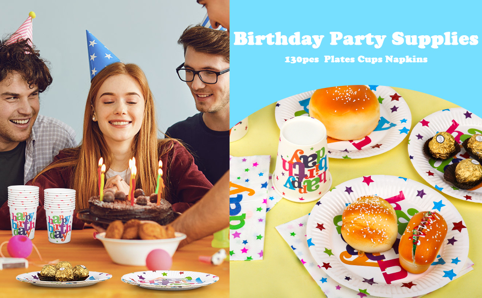 Fowecelt Birthday Party Plates Cups Napkins 130 pcs Rainbow Party