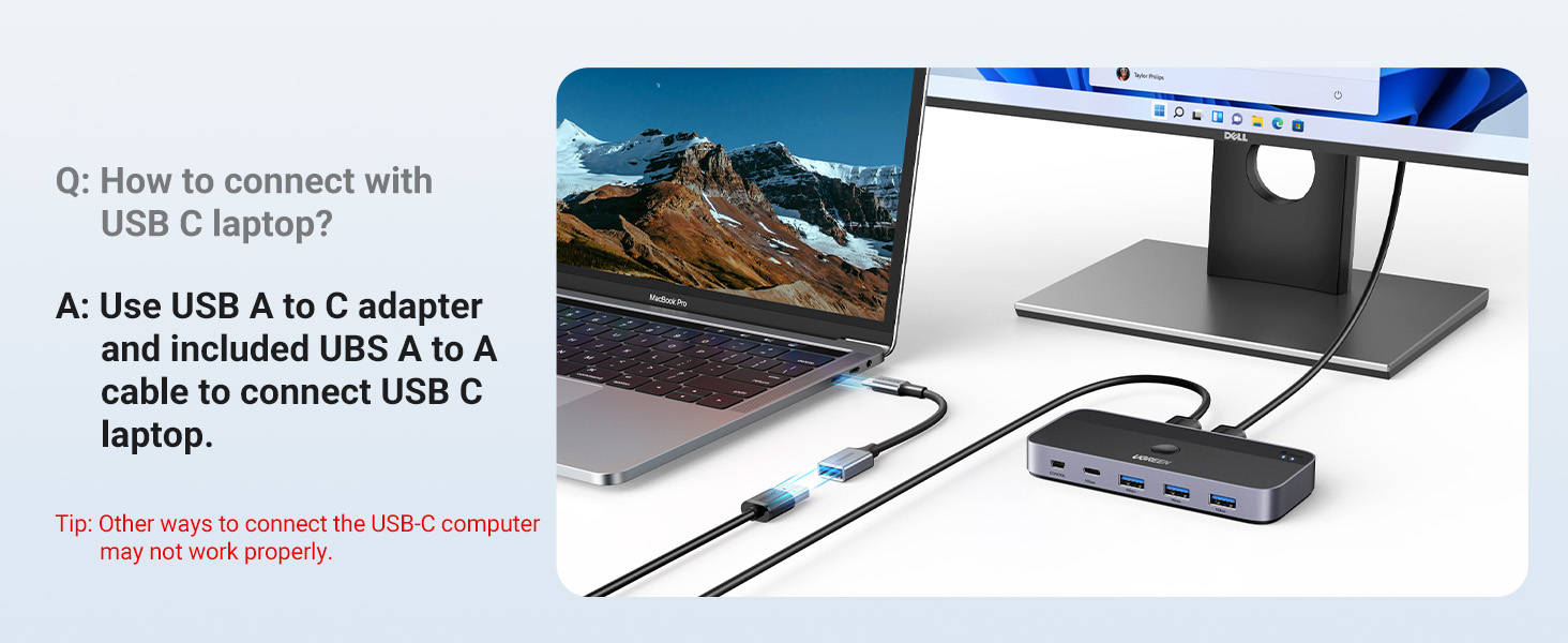 UGREEN USB 3.0 Switch 2 Computers Sharing USB C & A Devices, 4 Port USB Switcher Sharing Keyboard and Mouse, Printer/Scanner USB Switch Hub for Two Computers with 2 USB3.0 Cables and Controller