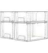 Vtopmart 4 Pack Clear Stackable Storage Drawers,Easy to Assemble Bathroom Organizers and Storage ...
